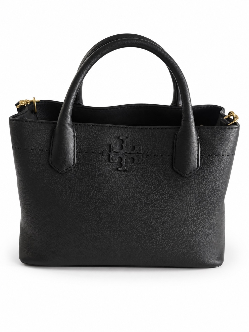 Tory Burch Black Pebbled Leather Tote with Top Handles